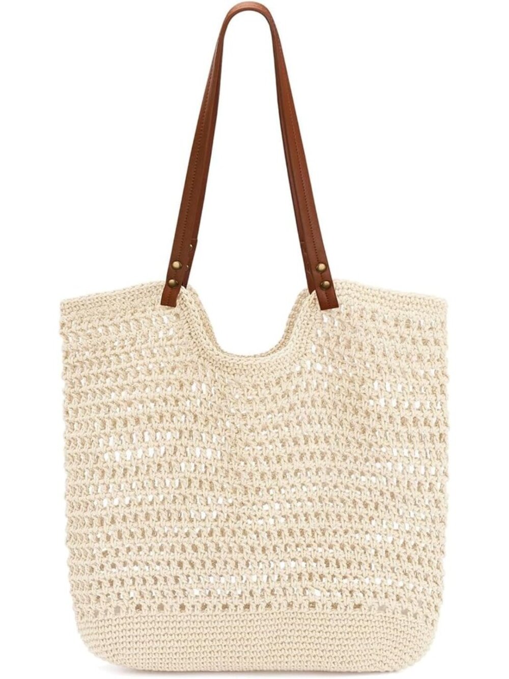 Women's Beige Mesh Tote Bag Crochet Knitting Beach for Summer Vacation Bags